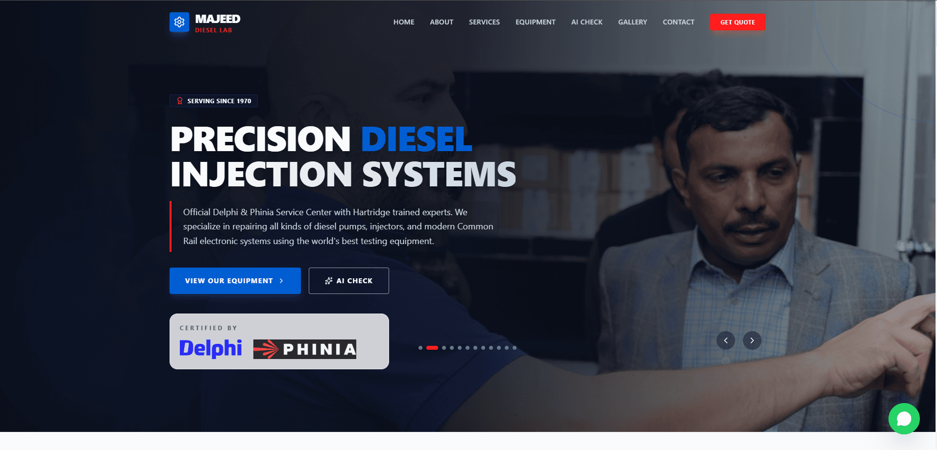 Majeed Diesel Lab landing page screenshot