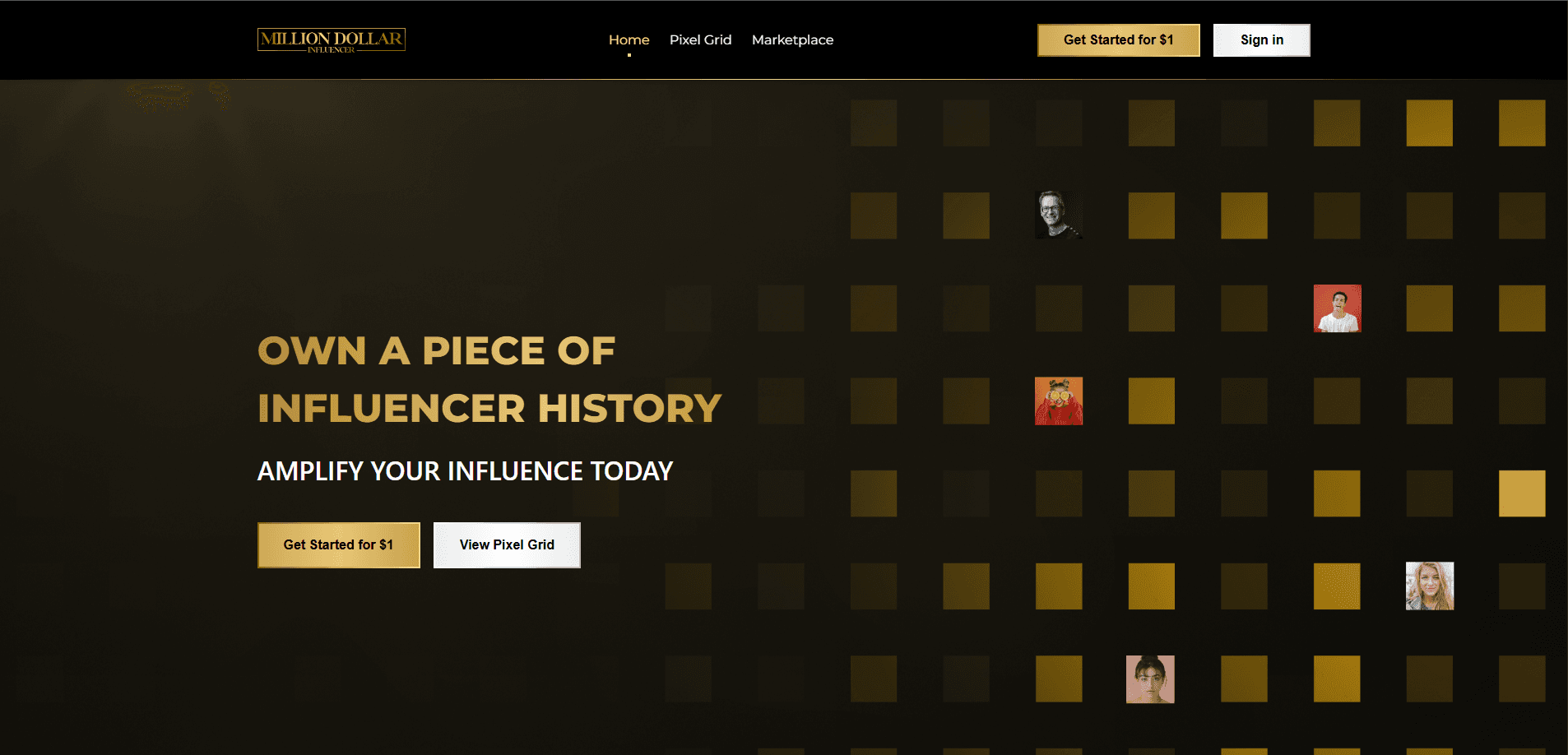 MilliondollarInfluencer pixel canvas app screenshot